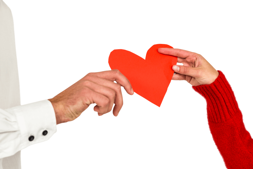 Transparent Hands Exchanging Red Heart Paper Symbol Love