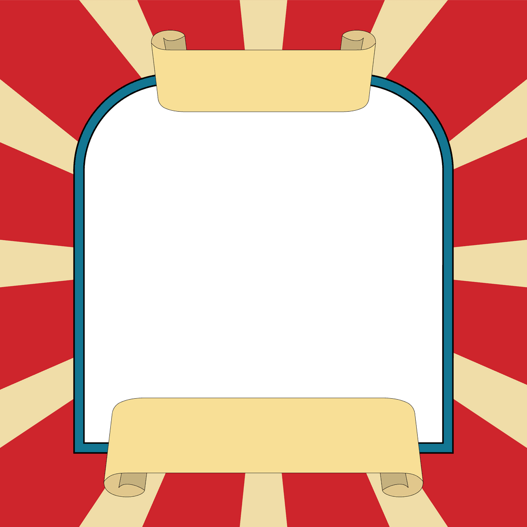 Vintage Arched Signboard with Scrolls and Rays Design on Transparent Background