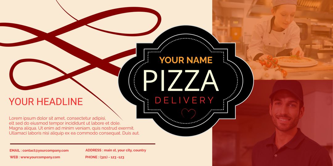 Pizza Delivery Service Promotion with Chef and Delivery Personnel - Download Free Stock Templates Pikwizard.com