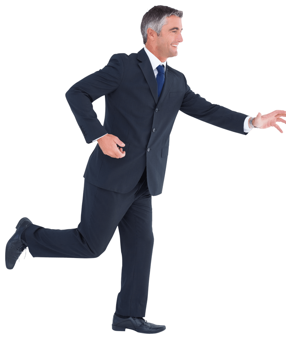 Businessman Running with Purpose on Transparent Background