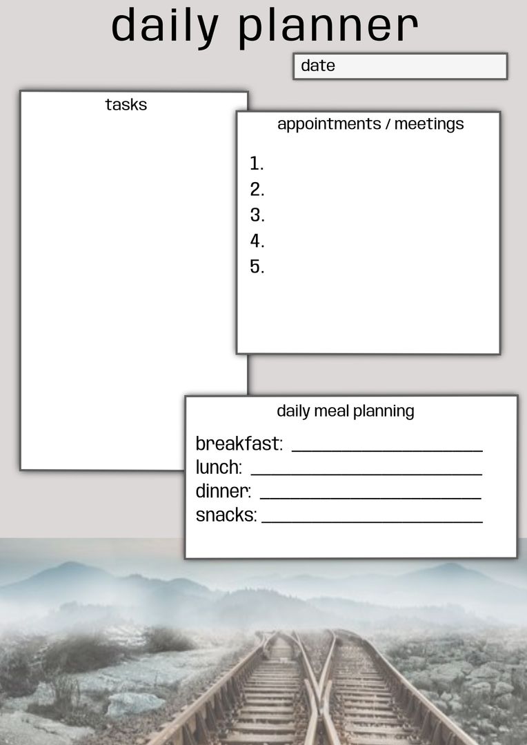 Minimalist Daily Planner with Task, Appointment and Meal Sections - Download Free Stock Templates Pikwizard.com