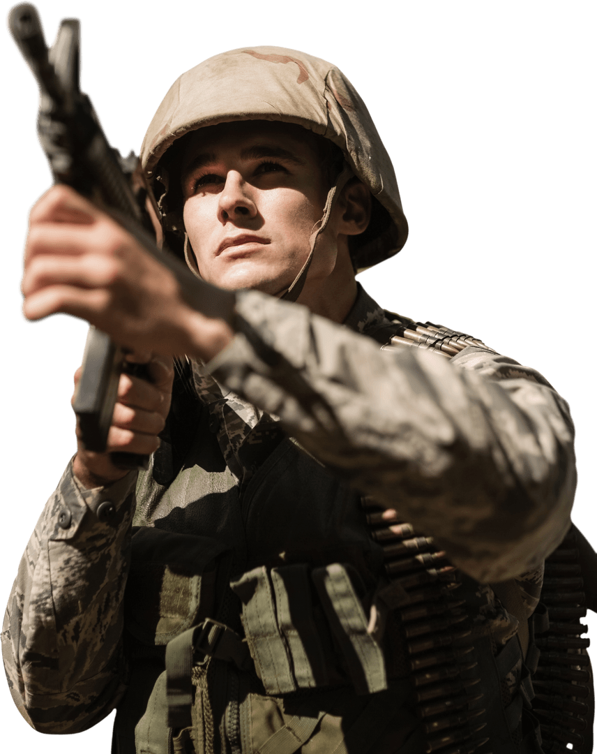 Transparent Soldier Aiming with Rifle