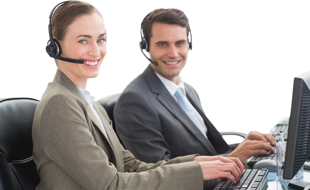 Transparent Professionals Assisting Customer Service On Computers - Download Free Stock Images Pikwizard.com