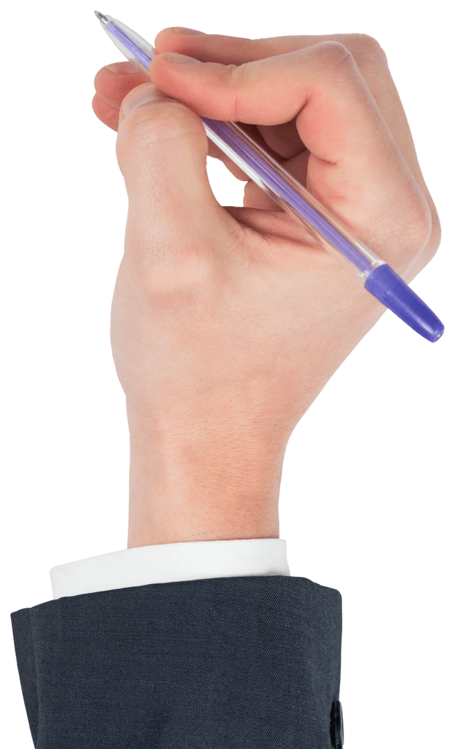 Transparent Hand Holding Blue Pen for Writing Concept