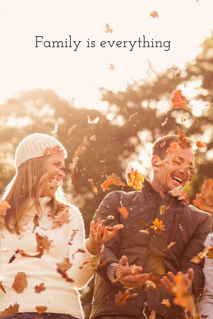 Family Enjoying Autumn Day Outdoors With Falling Leaves - Download Free Stock Templates Pikwizard.com