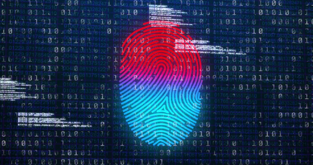 Biometric fingerprint with binary code in digital networking concept