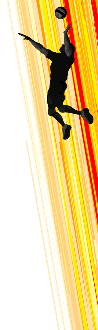 Transparent volleyball player silhouette with motion stripes on energetic background
