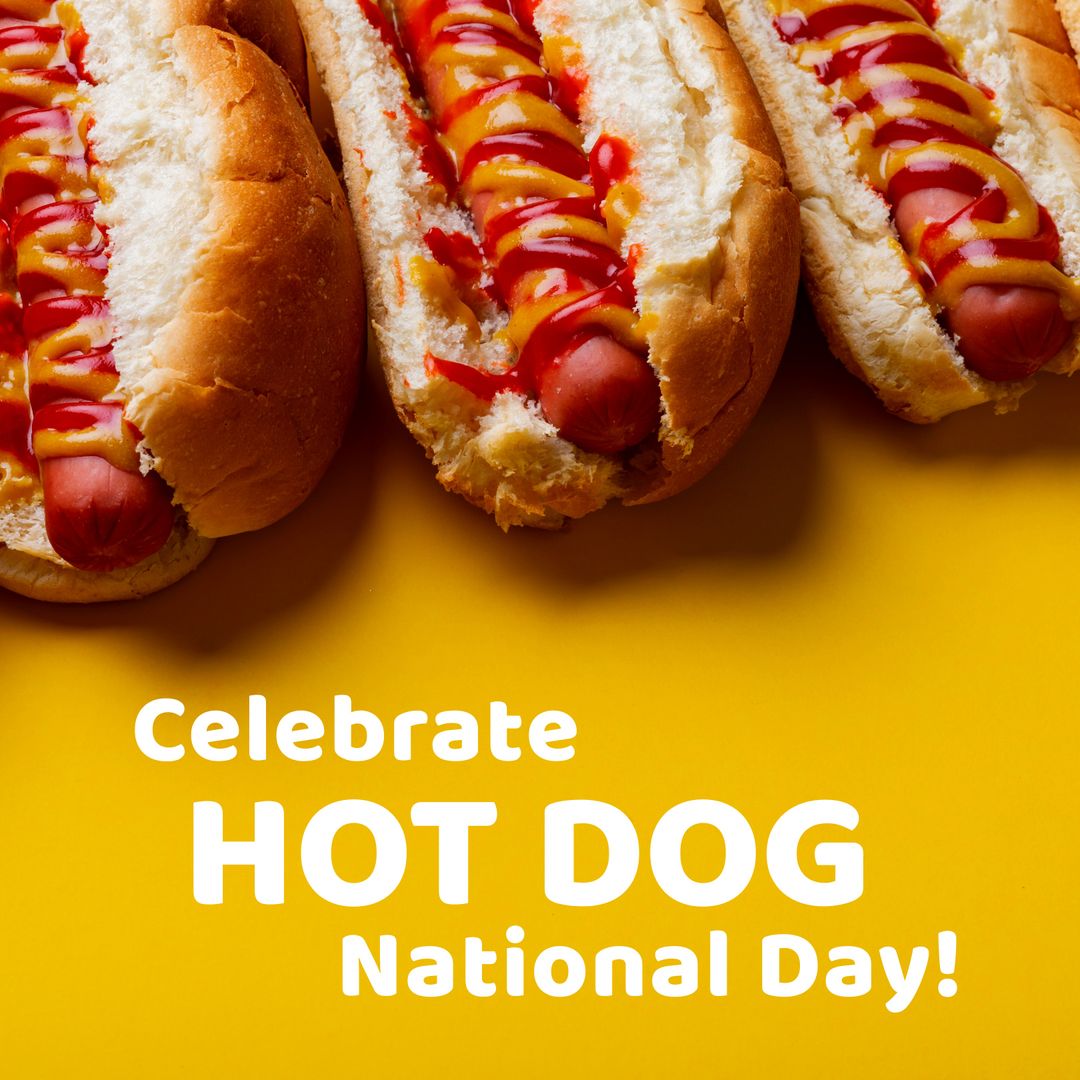 Celebrate Hot Dog National Day with Savory Hot Dogs over Yellow Background - Download Free Stock Templates Pikwizard.com