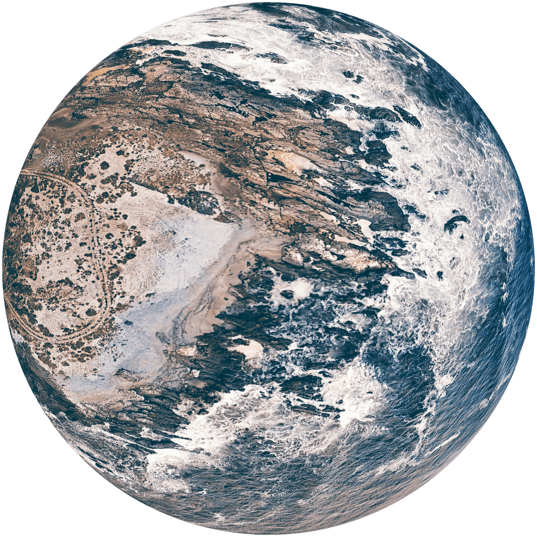 Earth Globe with Ocean and Land Texture on Transparent Background