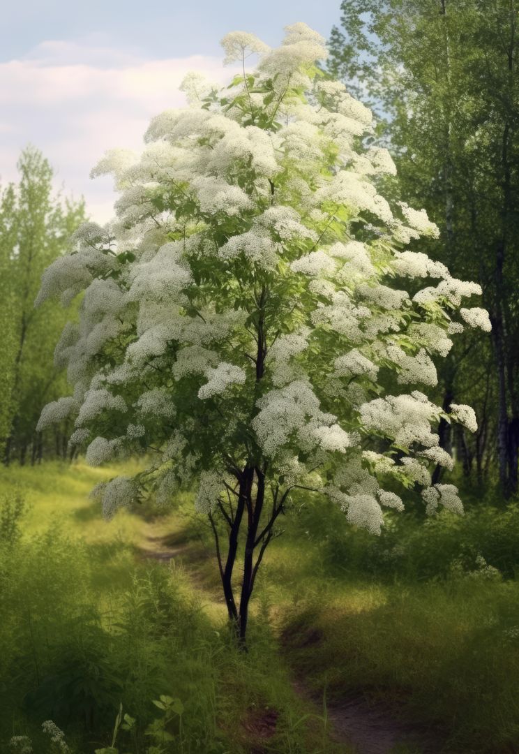 Elderflower Tree Blooming on Forest Path - Free Images, Stock Photos and Pictures on Pikwizard.com