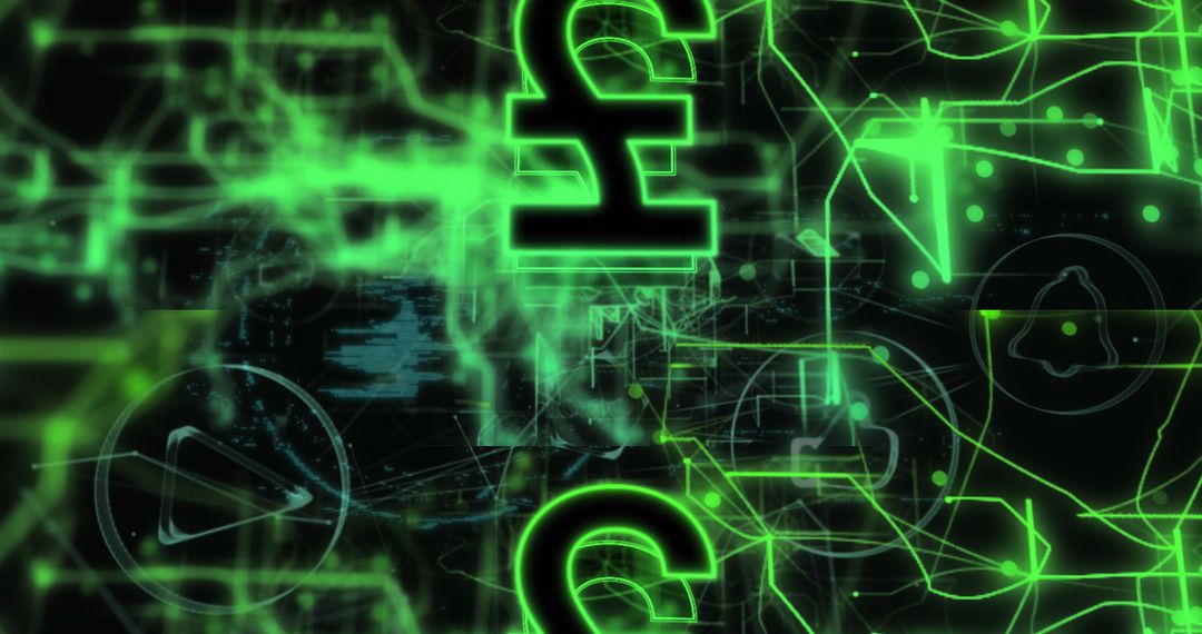 Neon Pound Symbols with Digital Interface Elements