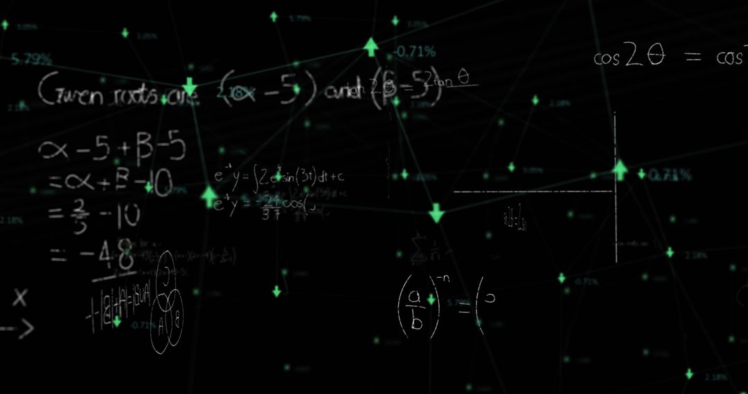 Mathematical Equations and Network Visualization on Black Background