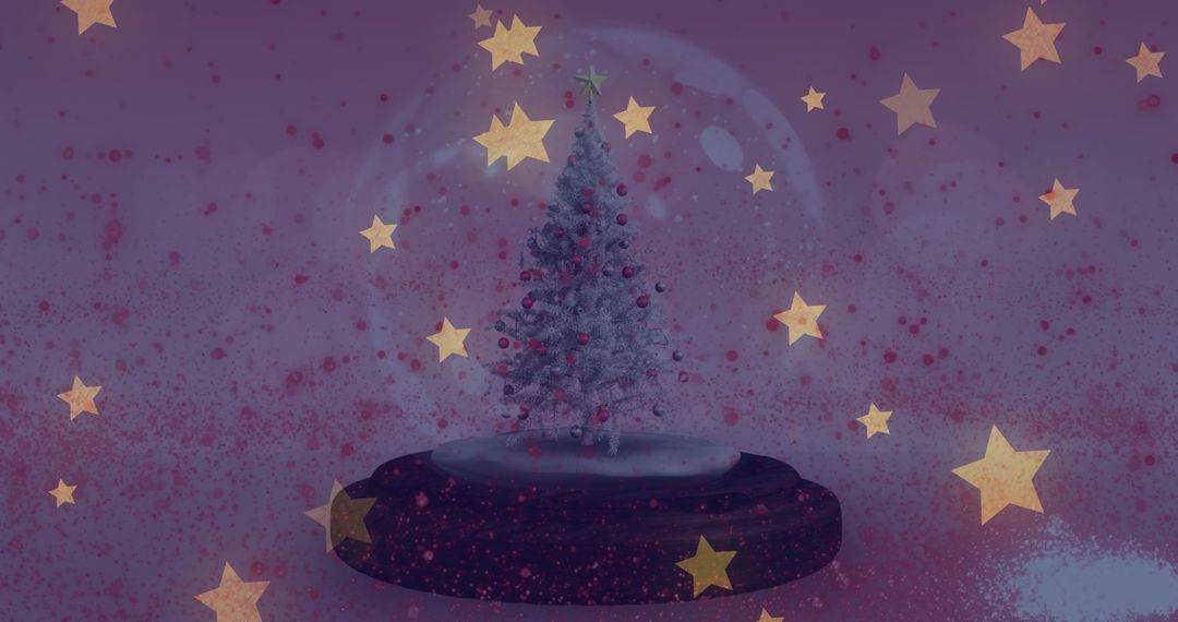 Magical Christmas Tree Inside Snow Globe with Falling Stars