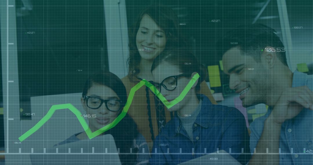 Business Team Analyzing Financial Data with Overlay Graph