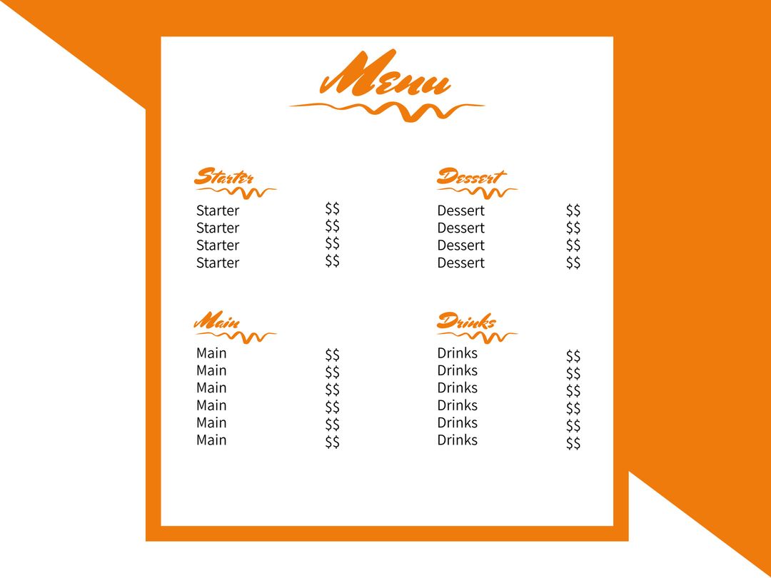 Orange-Themed Menu Template for Eateries and Catering Services - Download Free Stock Templates Pikwizard.com