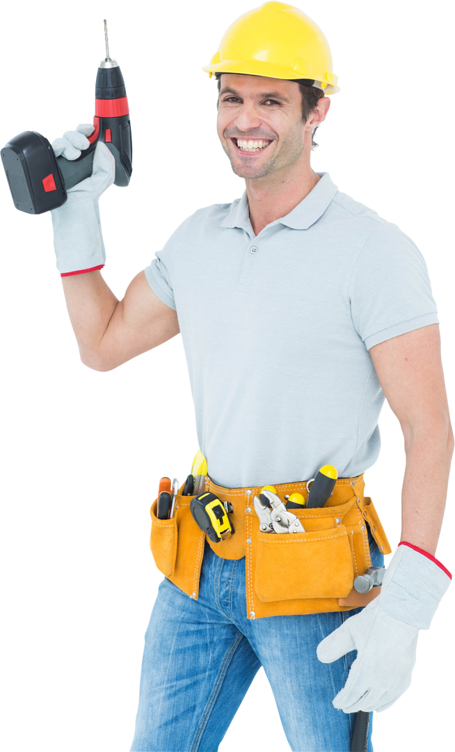 Transparent Construction Worker Smiling While Holding Cordless Drill - Download Free Stock Images Pikwizard.com