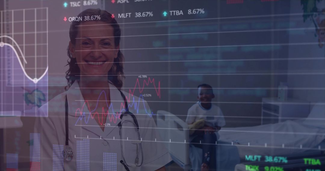 Smiling Nurse with Patient Embracing Technology in Healthcare Facility