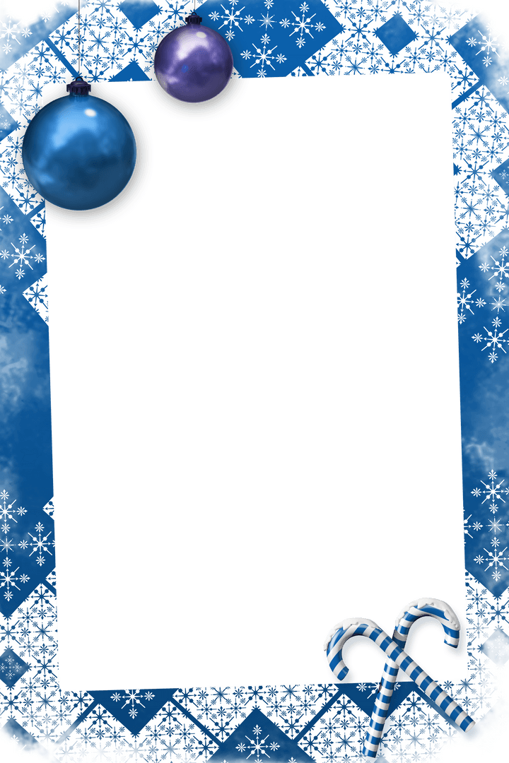 Blue Transparent Christmas Frame with Ornaments for Festive Projects