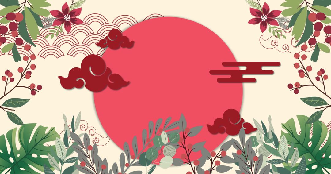 Traditional Chinese Floral Design with Red Circle Centerpiece