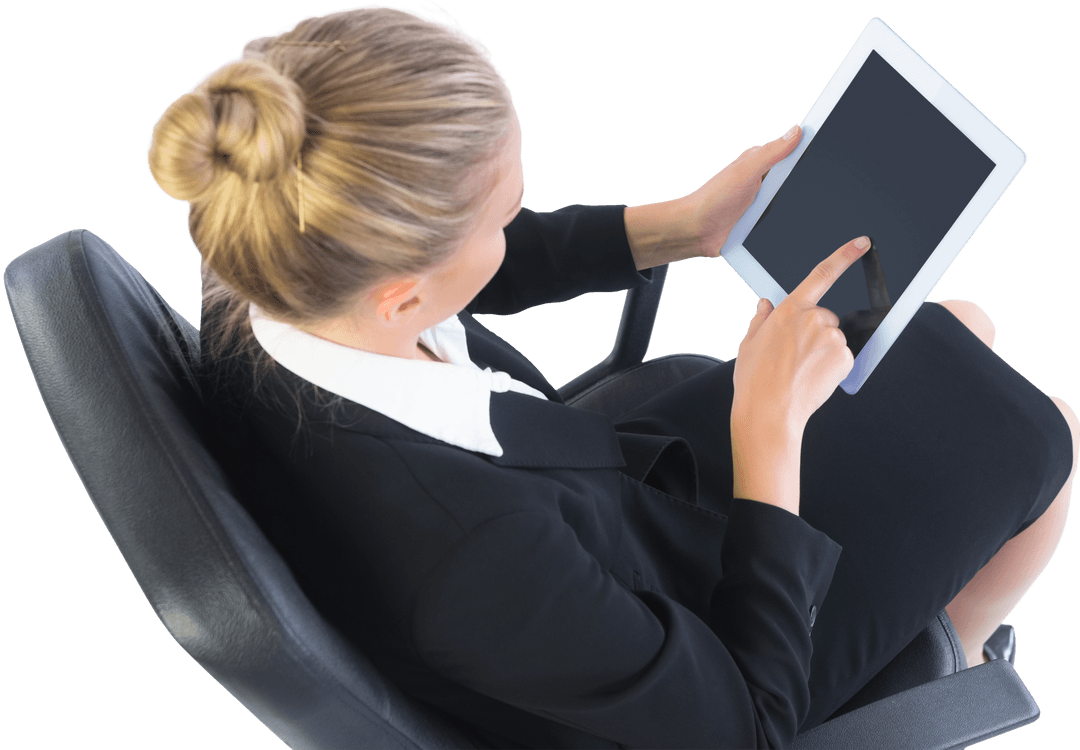 Transparent View of Blonde Businesswoman Using Tablet