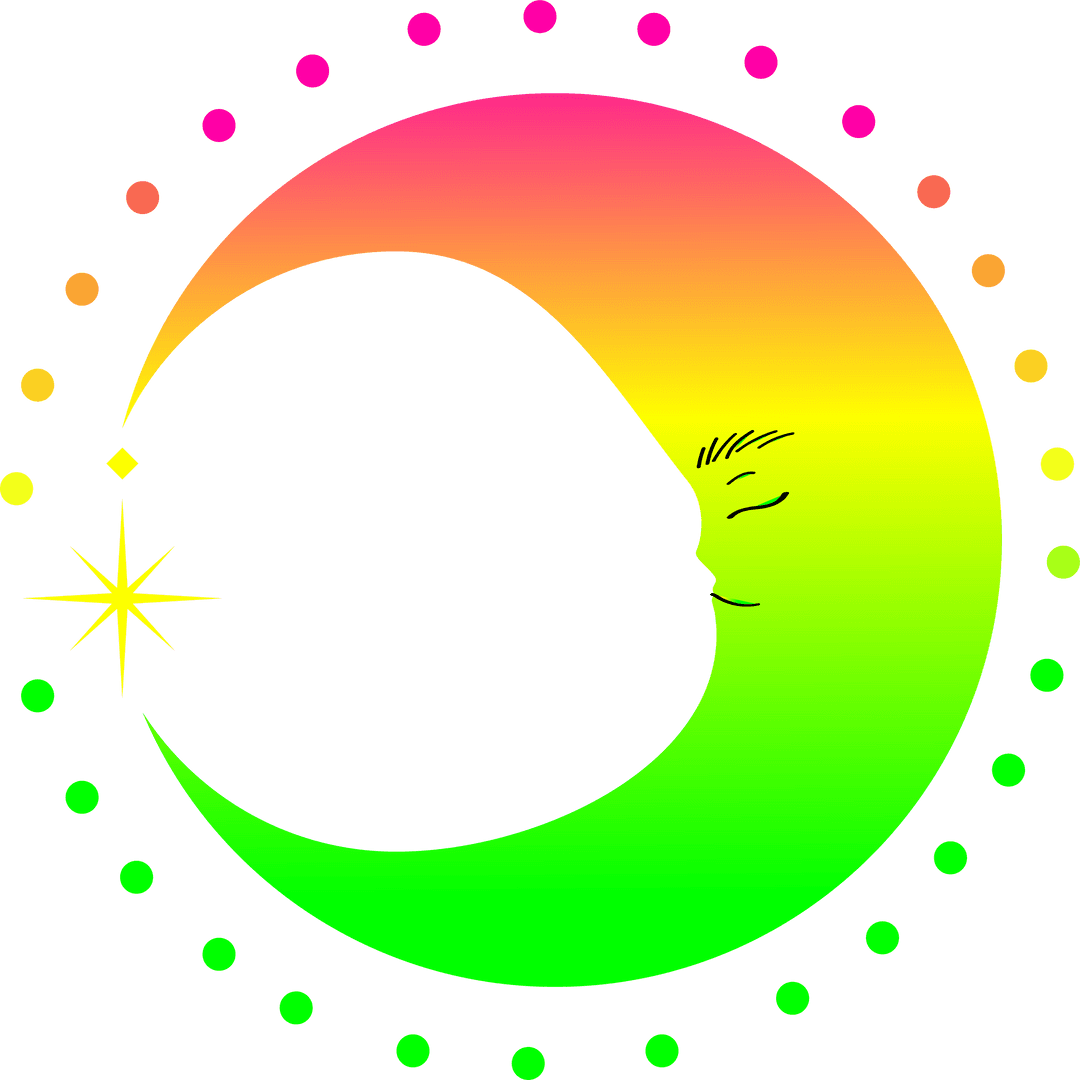 Colorful Translucent Crescent Moon with Starburst on Transparent Background
