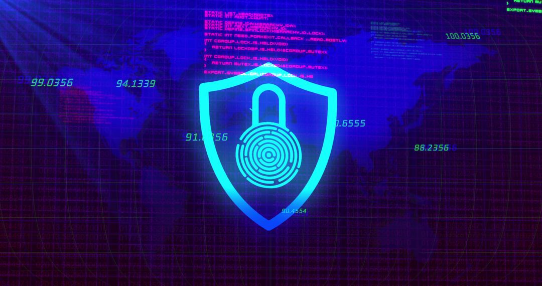 Digital Shield Icon with Padlock Symbol over Global Map