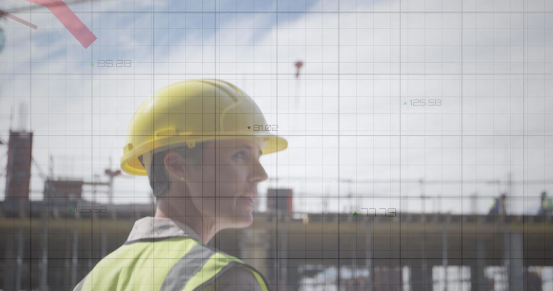 Female Engineer Analyzing Construction with Rising Financial Graph