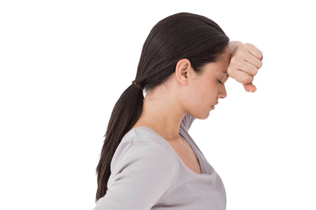 Transparent View of Emotional Woman Leaning Wall Side Profile