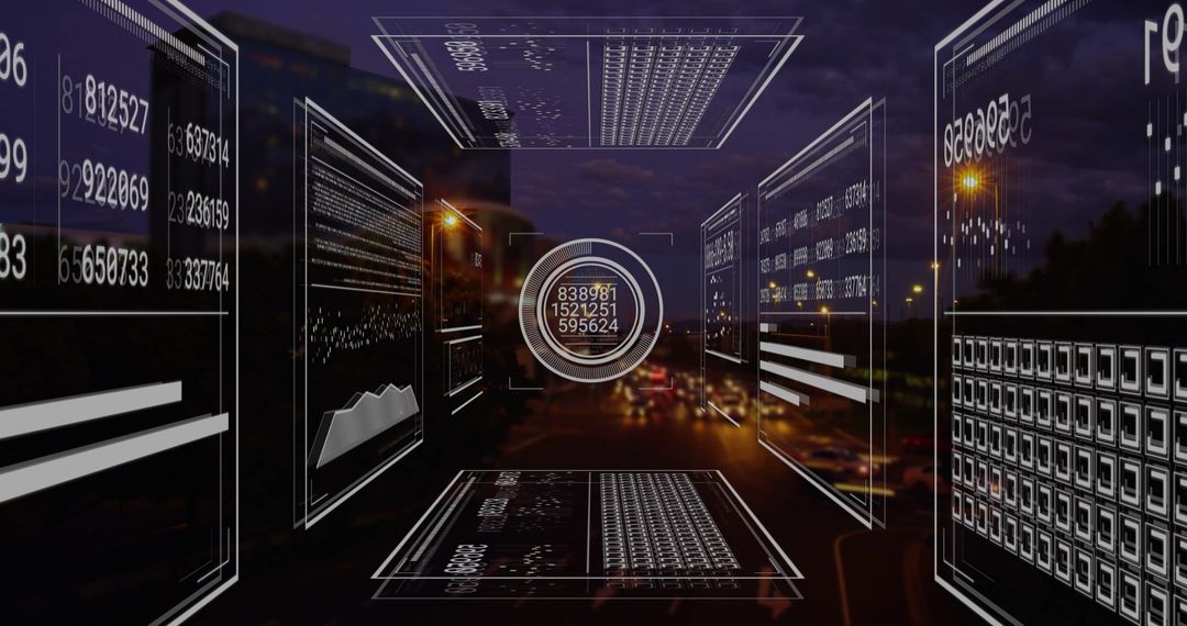 Data Processing Digital Interface Over Urban Cityscape