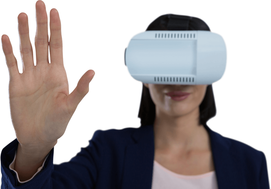 Transparent VR Experience: Businesswoman Engaging in Virtual World