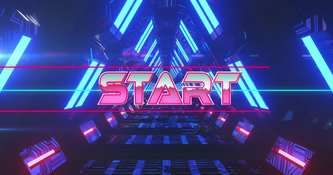 Neon Blue Tunnel with Start Text for Gaming Interface