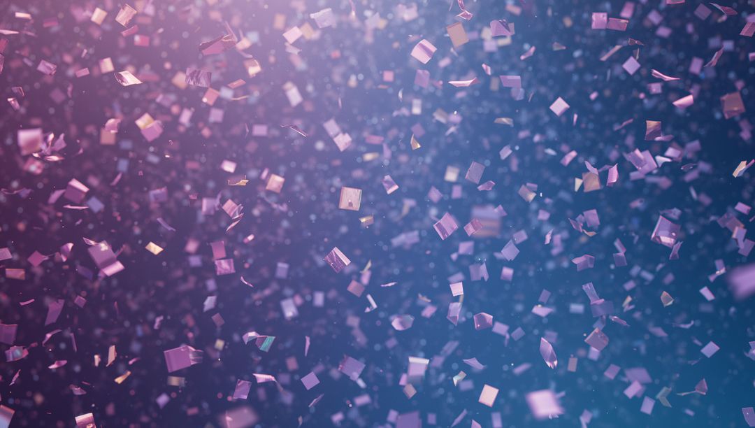 Floating Metallic Confetti in Gradient Space with Pink Purple Hues