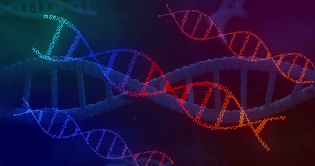 Colorful DNA Strands on Dark Background Representing Biotechnology