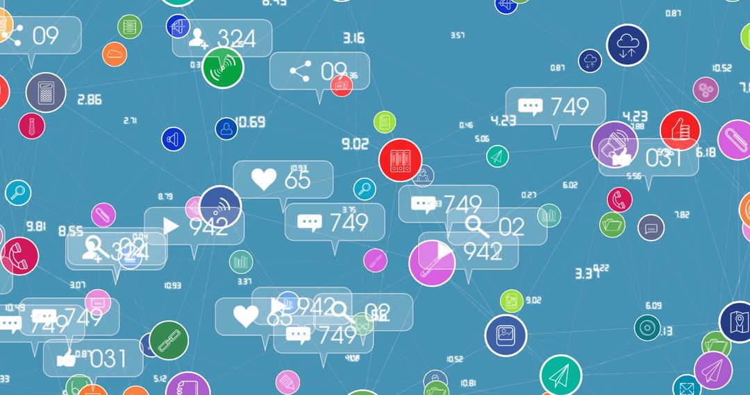 Digital Media Icons Representing Global Communication and Data Sharing