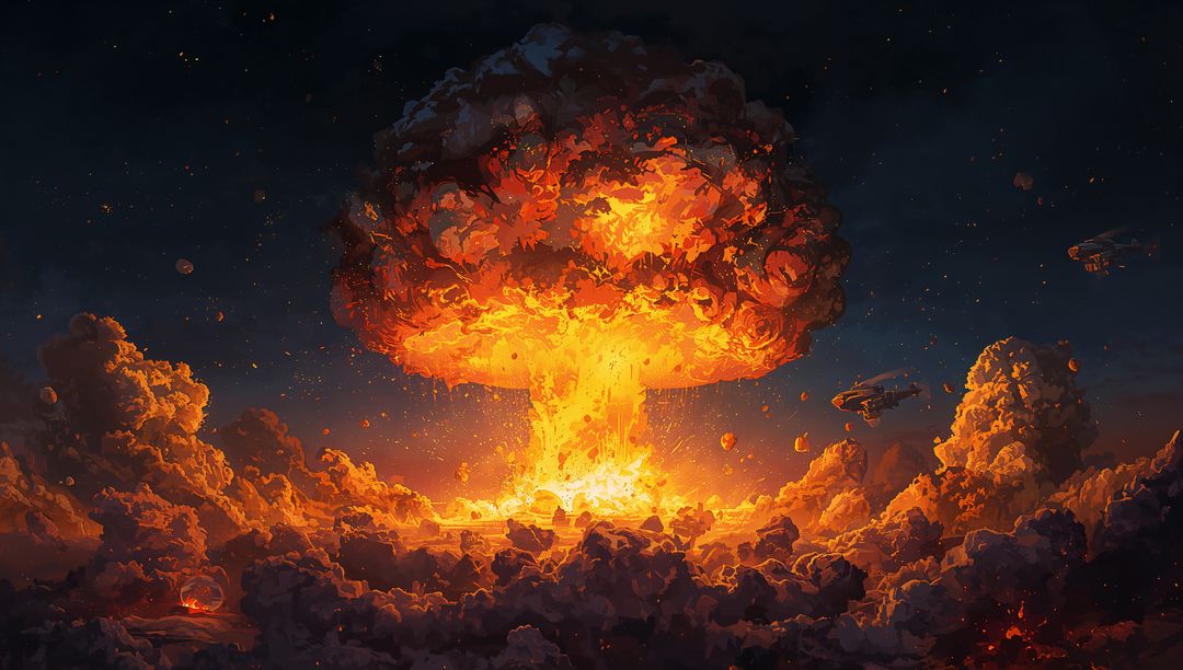 Fiery Explosion with Illuminating Mushroom Cloud at Dusk