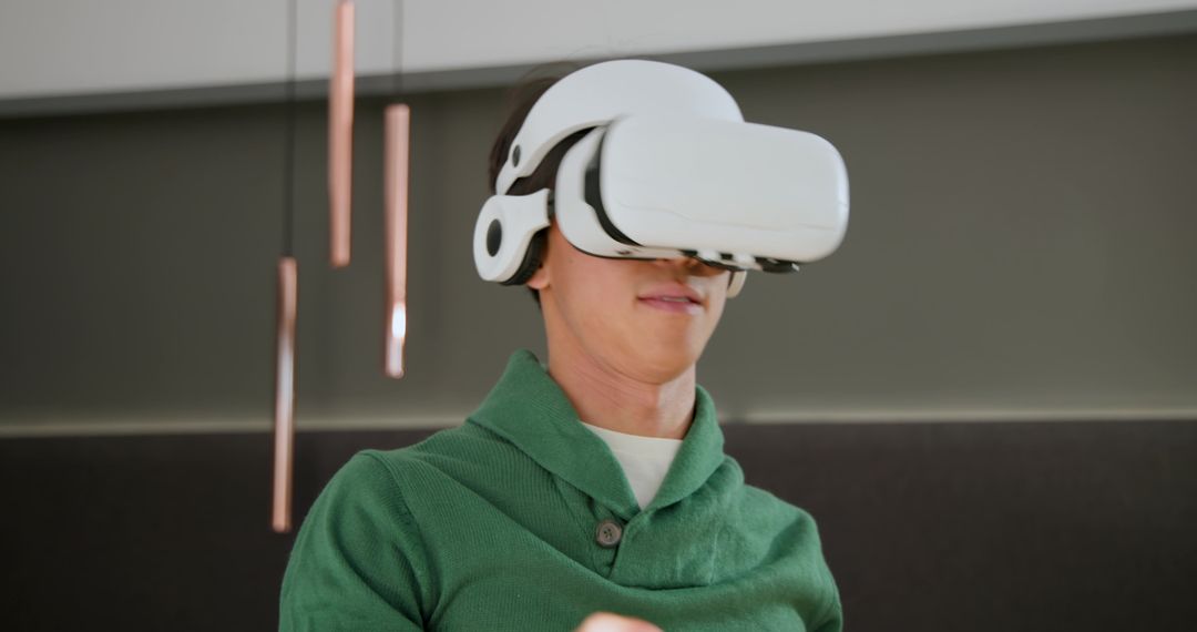 Man Exploring Virtual Reality in Modern Interior