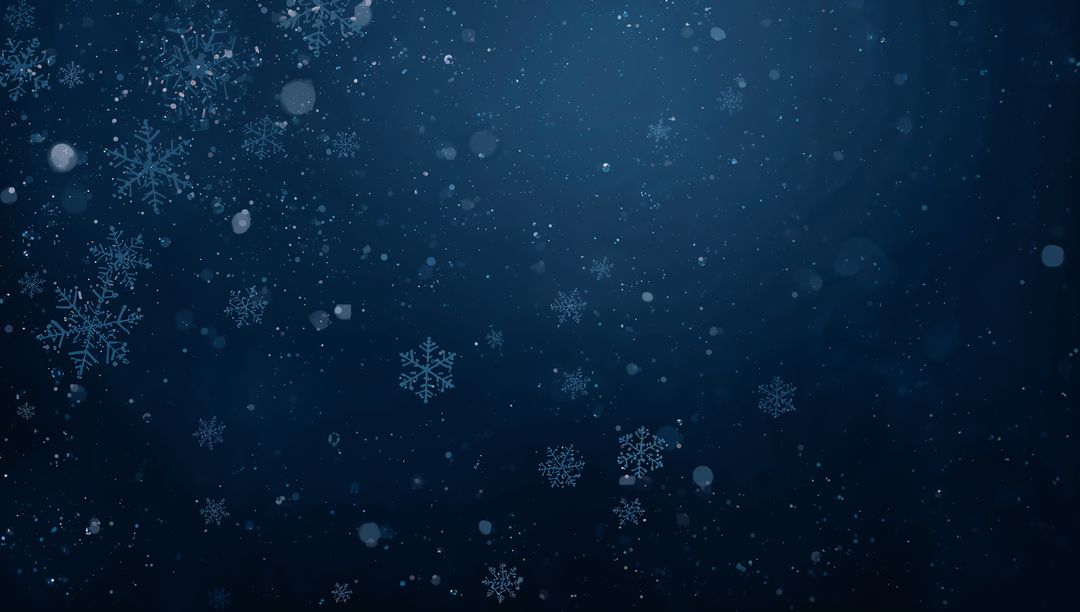 Shimmering Blue Snowflakes Drifting Over Deep Navy Gradient Background for Winter Designs