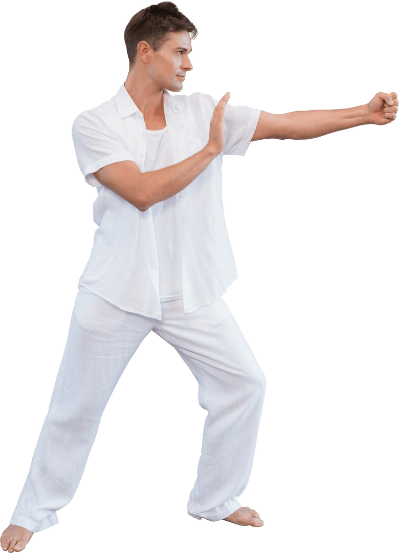 Caucasian Martial Artist Practicing Pose in Transparent Background