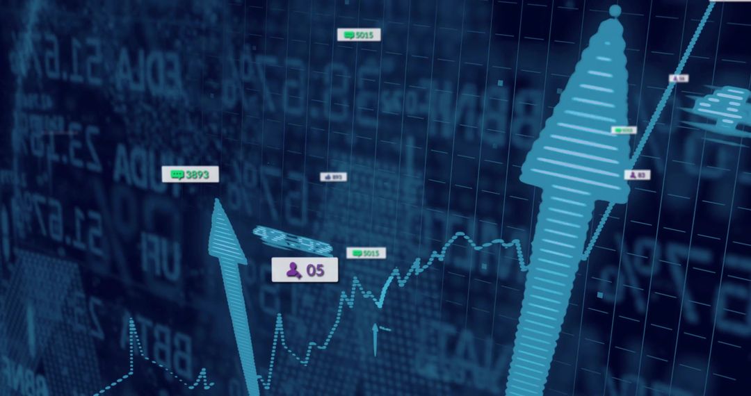 Financial Data Visualization with Rising Arrows and Digital Charts