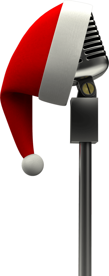 Festive Microphone with Santa Hat on Transparent Background