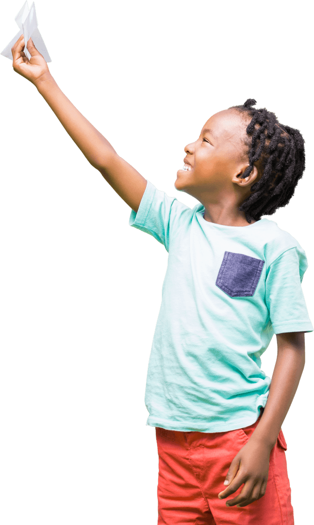 Child Playing with Paper Airplane Transparent Background