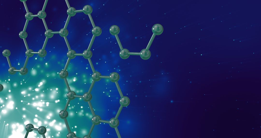 3D Molecule Structure with Glowing Lights on Blue Background