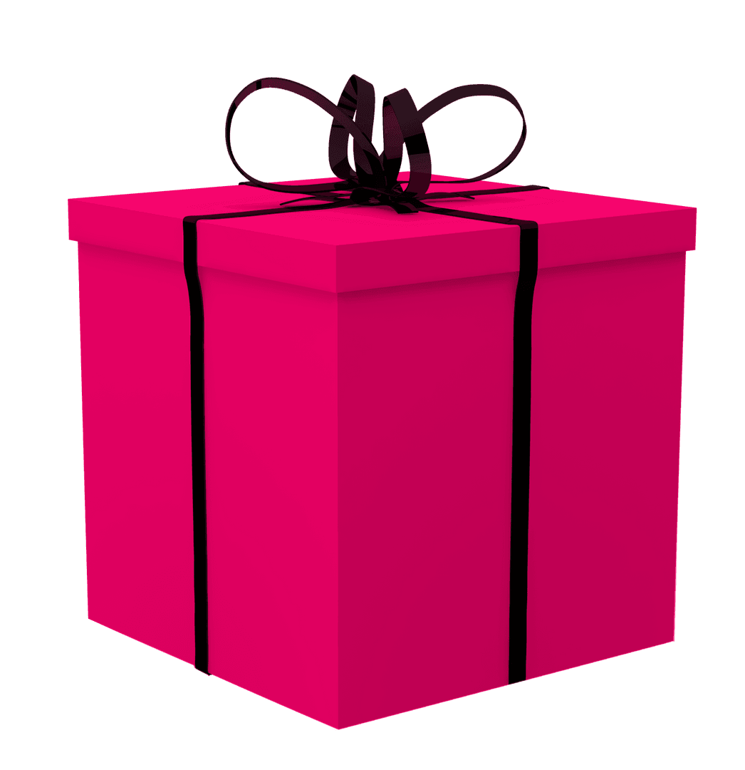 Vibrant Pink Gift Box with Black Bow on Transparent Background