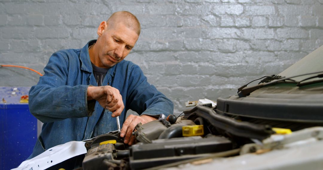 Auto mechanic fixing car engine in repair shop - Free Images, Stock Photos and Pictures on Pikwizard.com