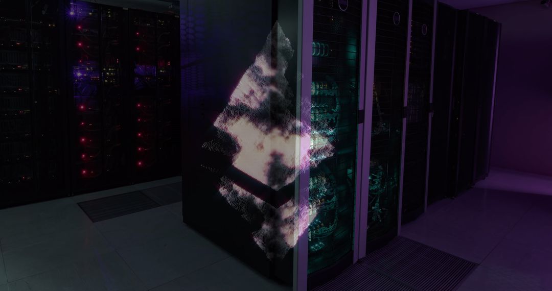 Ethereum Symbol Projected in High-Tech Server Room