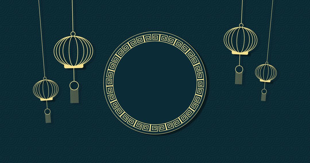 Chinese Lanterns on Dark Background with Golden Circle Design