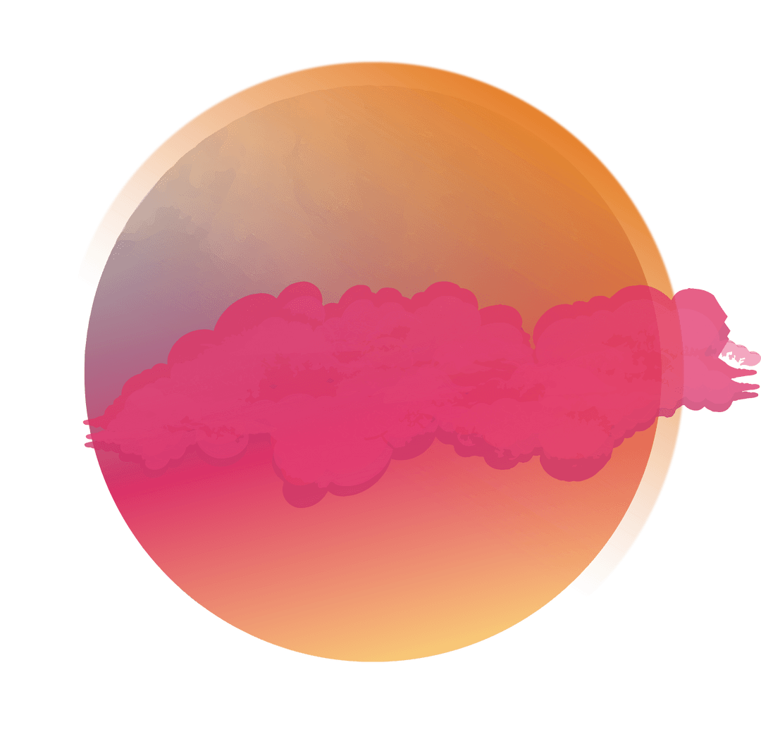 Abstract Sun Design with Gradient and Magenta Clouds on Transparent Backdrop