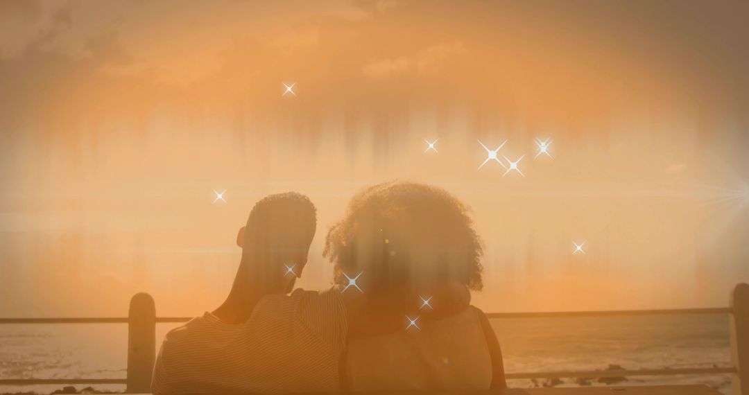 Couple Embracing at Sunset by the Ocean with Lens Flares