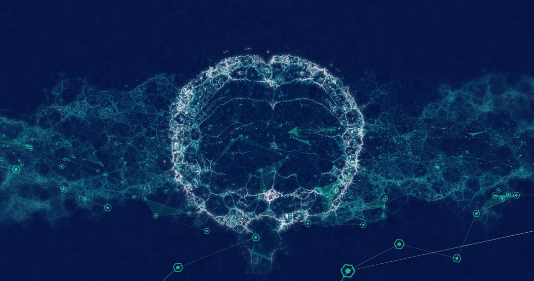 3D Human Brain Illustration with Digital Network Connections