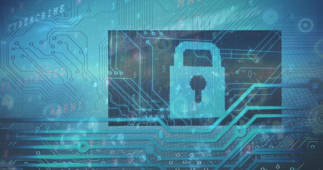 Padlock Icon on Circuit Board for Digital Security and Protection